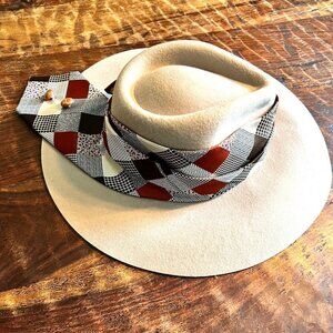 Wool Fedora With Boho Vintage Tie And Buttons